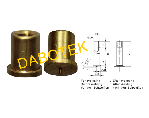 IT Tapped Stud M3-Ø5X6 Matr. Brass MS63 after DIN ISO 13918