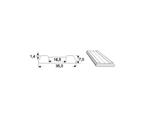 Keramisk Backing i Skinne 600X35 Flad fuge 1,4-1mm
