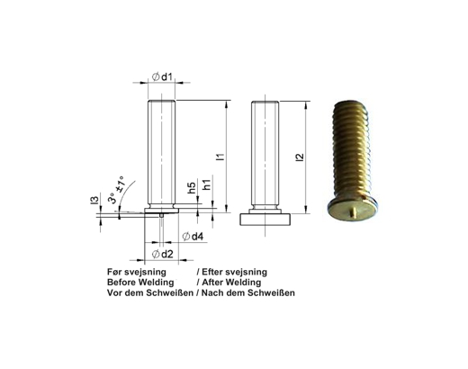 PT Threaded stud M6x6 Matr. Brass MS63